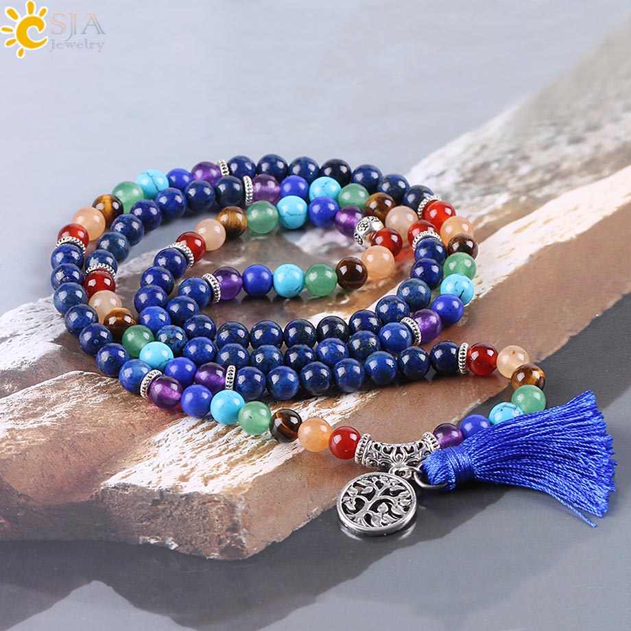 108-bead Lapis Lazuli 7 Chakras Mala Bracelet