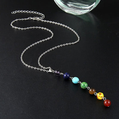 Rainbow 7 Chakras Natural Stone Necklace