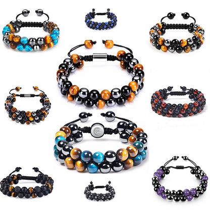 Bracelet œil de tigre et agate tressé ajustable