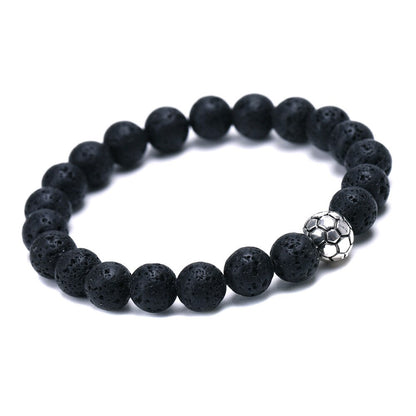 8 mm natural bead bracelet with soccer ball charm