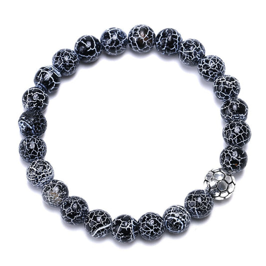 8 mm natural bead bracelet with soccer ball charm