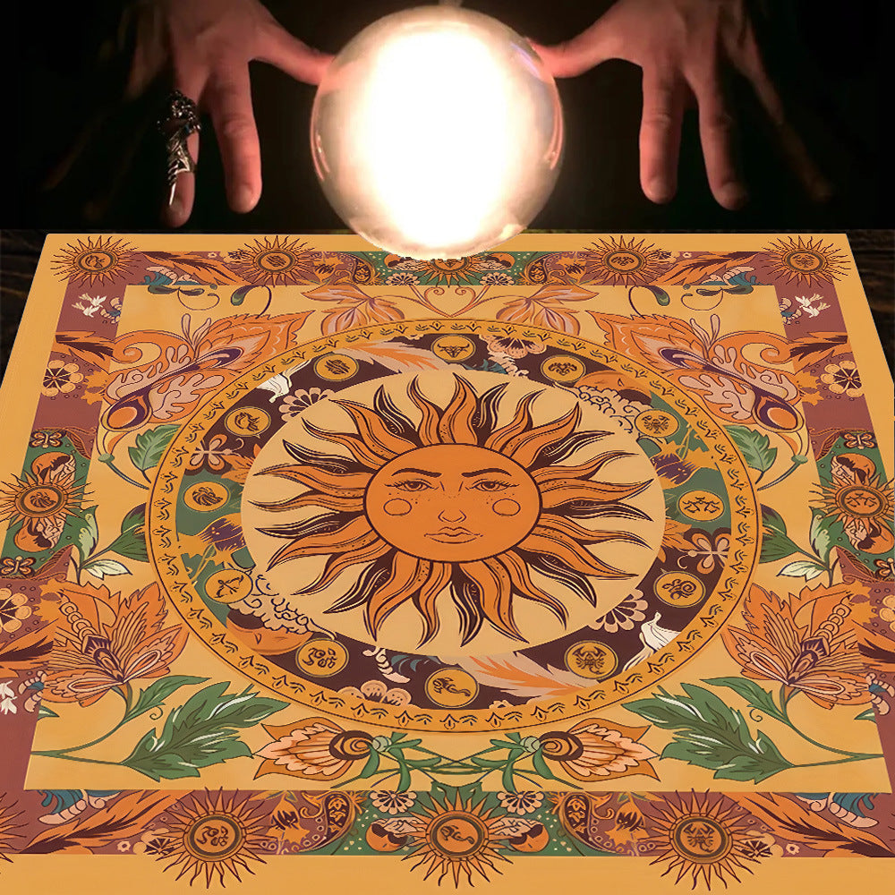 Nappe Tarot, coussin Lune, Soleil, Arbre porte-bonheur, velours