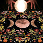 Nappe en flanelle motif tarot, coussin, lune et soleil, arbre porte-bonheur