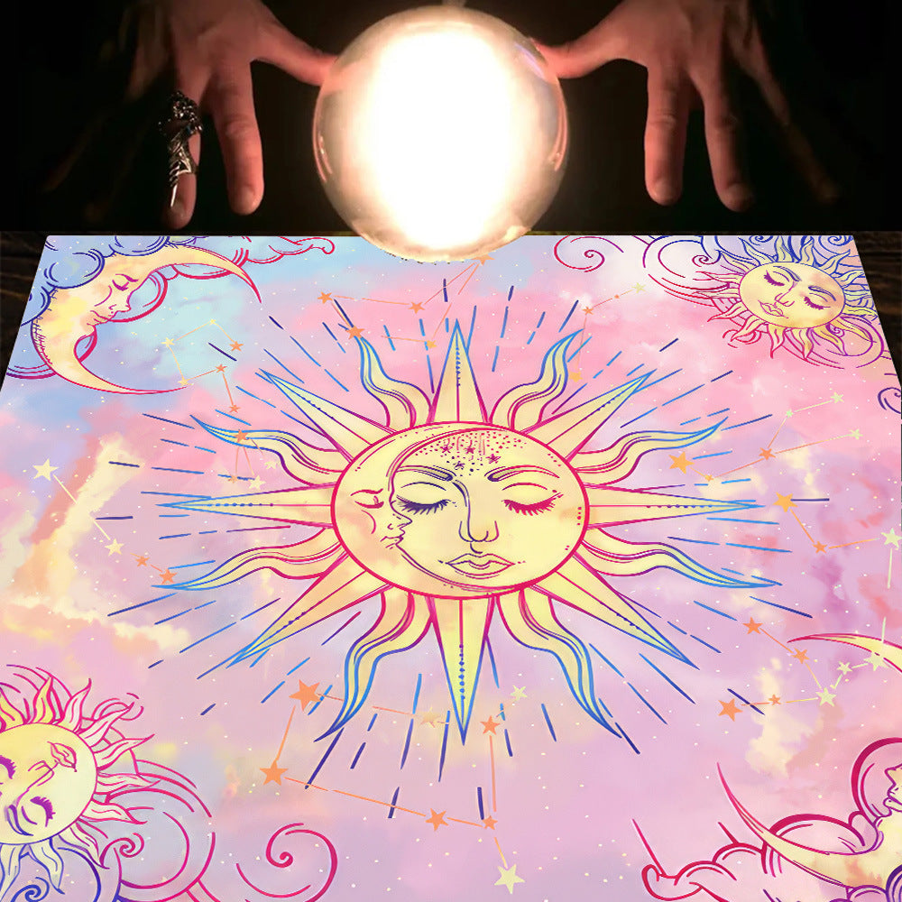 Nappe Tarot, coussin Lune, Soleil, Arbre porte-bonheur, velours