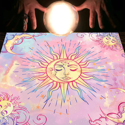 Nappe Tarot, coussin Lune, Soleil, Arbre porte-bonheur, velours