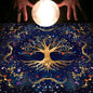 Nappe en flanelle motif tarot, coussin, lune et soleil, arbre porte-bonheur