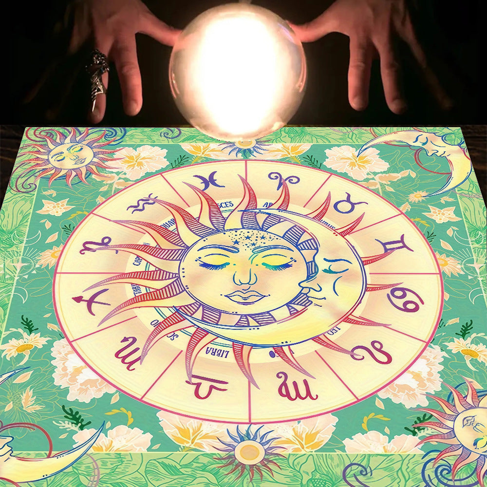 Nappe Tarot, coussin Lune, Soleil, Arbre porte-bonheur, velours