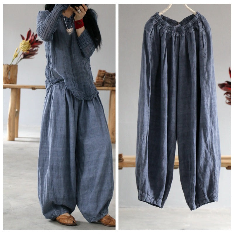 Pantalon bloomer de méditation Zen en lin uni