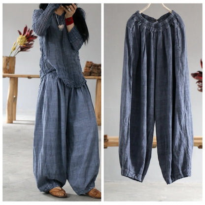 Pantalon bloomer de méditation Zen en lin uni