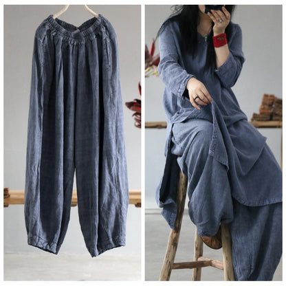 Pantalon bloomer de méditation Zen en lin uni
