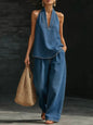Off-the-shoulder top and wide-leg trousers set