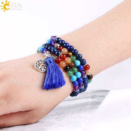 108-bead Lapis Lazuli 7 Chakras Mala Bracelet