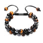 Bracelet œil de tigre et agate tressé ajustable