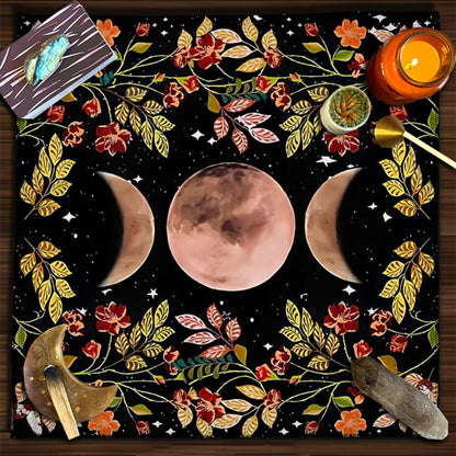 Nappe en flanelle motif tarot, coussin, lune et soleil, arbre porte-bonheur