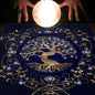 Nappe en flanelle motif tarot, coussin, lune et soleil, arbre porte-bonheur