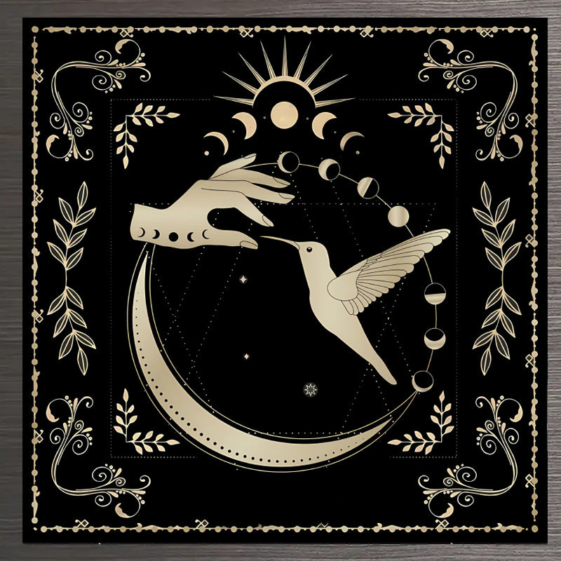 Nappe décorative Tarot, jeu de société, mandala, phases de la lune, motif floral et papillon.