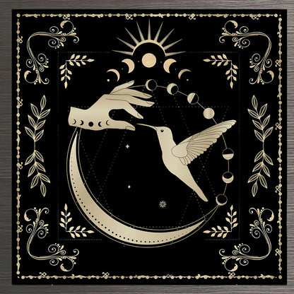 Nappe décorative Tarot, jeu de société, mandala, phases de la lune, motif floral et papillon.