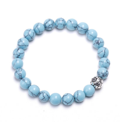 8 mm natural bead bracelet with soccer ball charm
