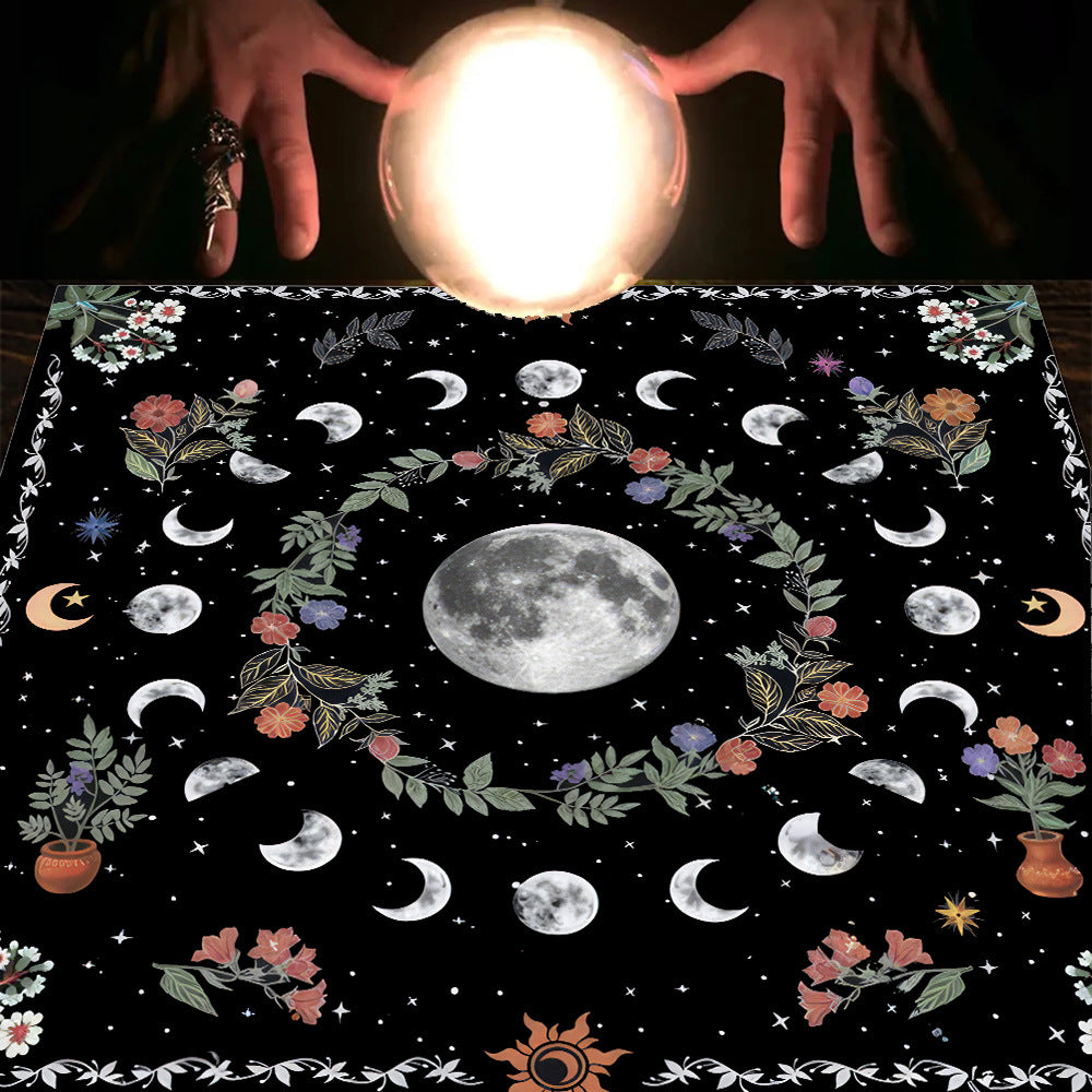 Nappe Tarot, coussin Lune, Soleil, Arbre porte-bonheur, velours