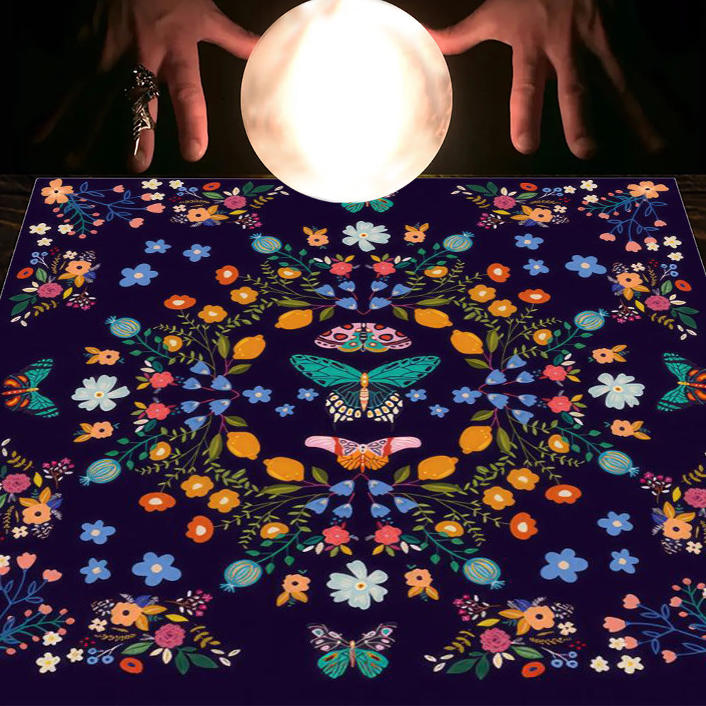 Nappe en flanelle motif tarot, coussin, lune et soleil, arbre porte-bonheur