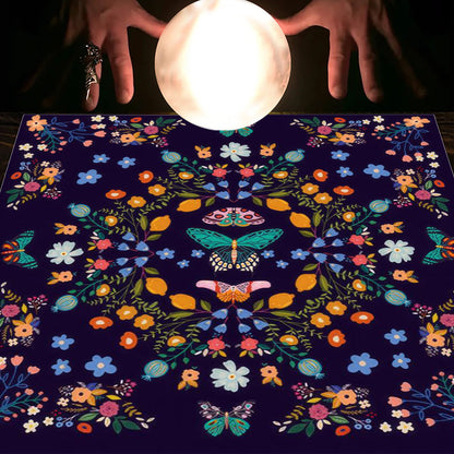 Nappe en flanelle motif tarot, coussin, lune et soleil, arbre porte-bonheur