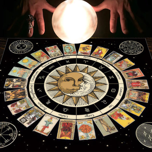 Flannel tablecloth with tarot, cushion, moon and sun, lucky tree pattern