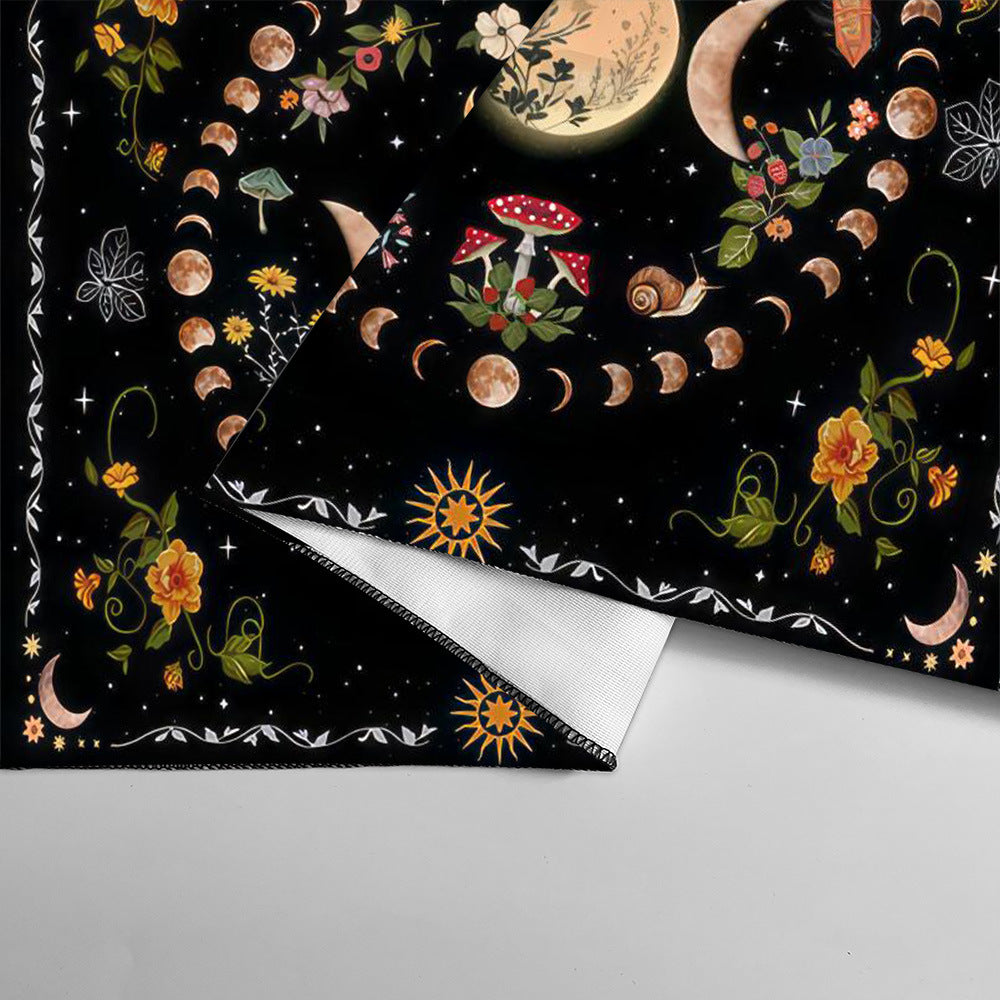 Nappe en flanelle motif tarot, coussin, lune et soleil, arbre porte-bonheur