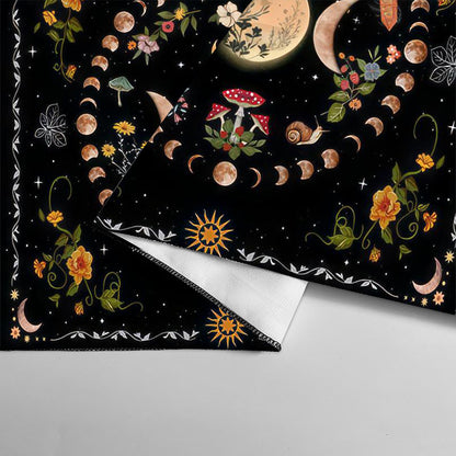 Nappe en flanelle motif tarot, coussin, lune et soleil, arbre porte-bonheur