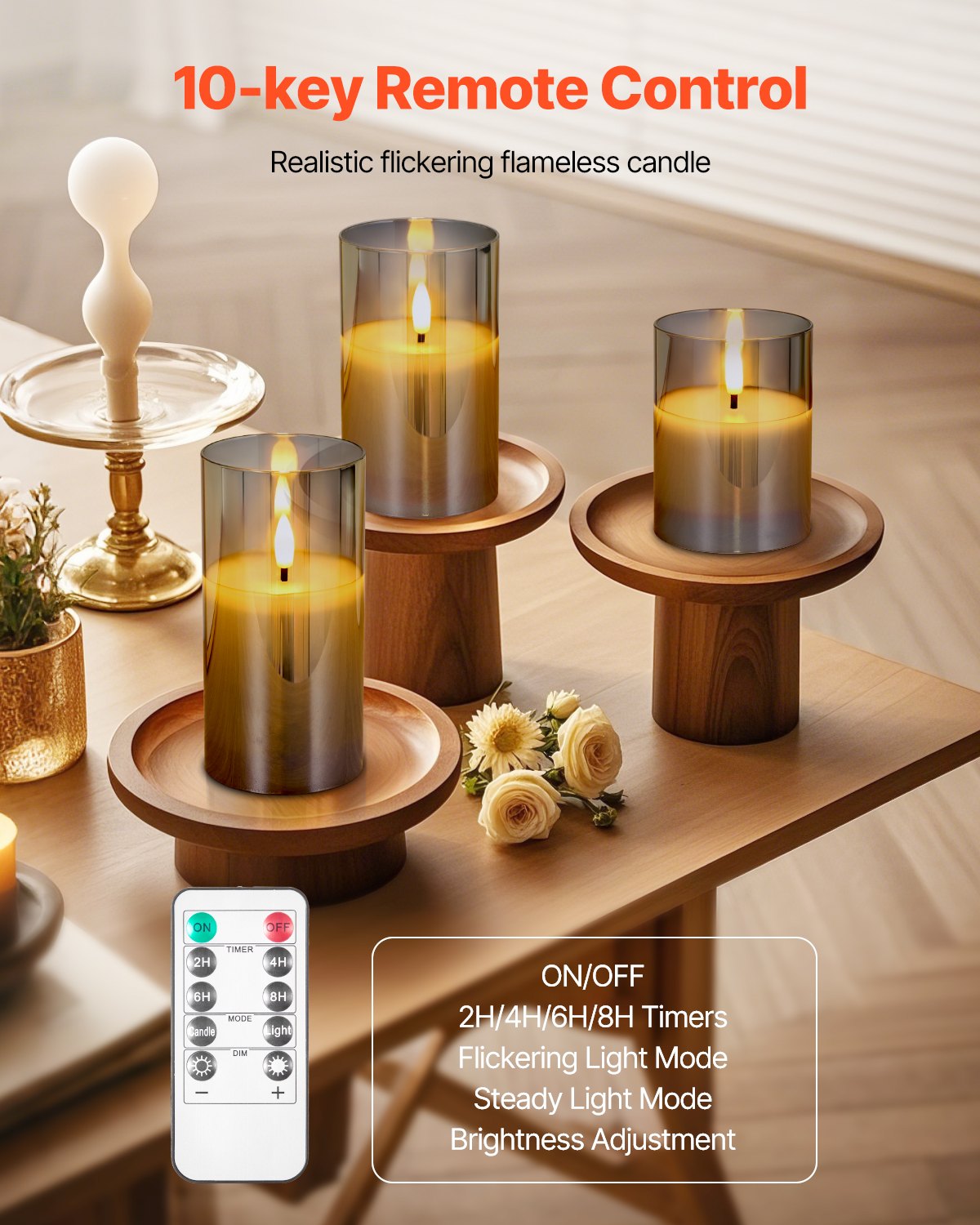 Bougies LED sans flamme, lot de 3, fonctionnant sur piles avec télécommande, effet flamme réaliste pour une ambiance sécurisée