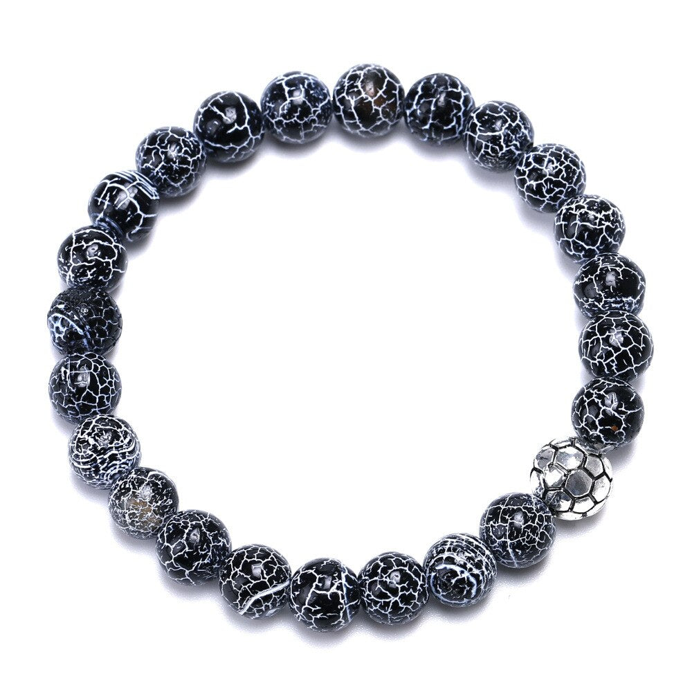 8 mm natural bead bracelet with soccer ball charm