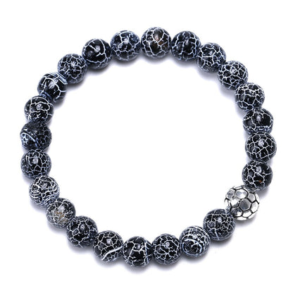 8 mm natural bead bracelet with soccer ball charm