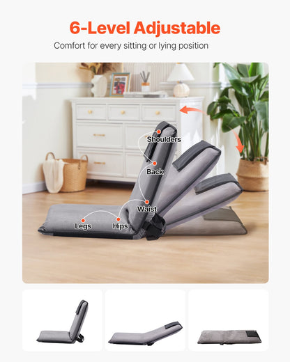 Floor chair, adjustable 6-position meditation chair with backrest, folding sofa chair for reading, watching TV, and playing video games, portable floor chair for kids, teens, and adults, grey