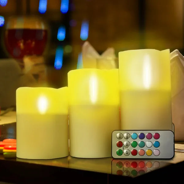 Lot de 3 bougies votives sans flamme, à piles, avec télécommande et minuterie LED à effet vacillant.