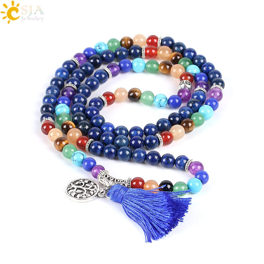 108-bead Lapis Lazuli 7 Chakras Mala Bracelet