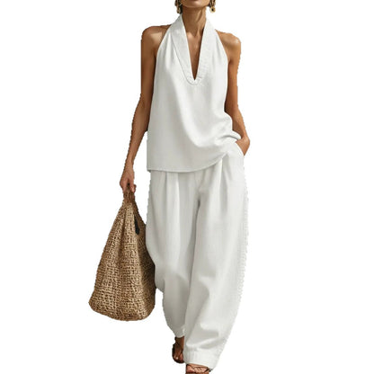 Off-the-shoulder top and wide-leg trousers set