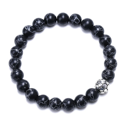 8 mm natural bead bracelet with soccer ball charm