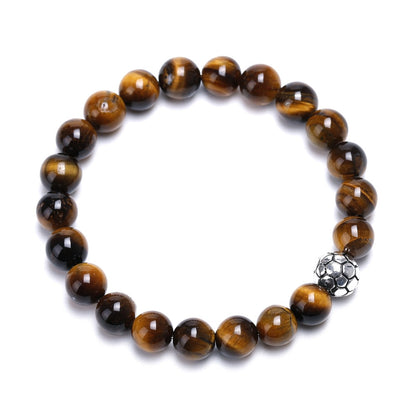 8 mm natural bead bracelet with soccer ball charm