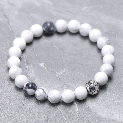 8 mm natural bead bracelet with soccer ball charm