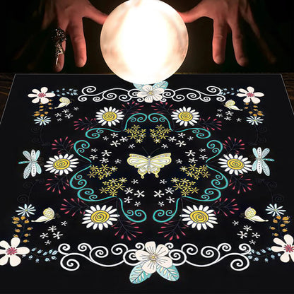 Nappe en flanelle motif tarot, coussin, lune et soleil, arbre porte-bonheur