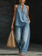 Off-the-shoulder top and wide-leg trousers set