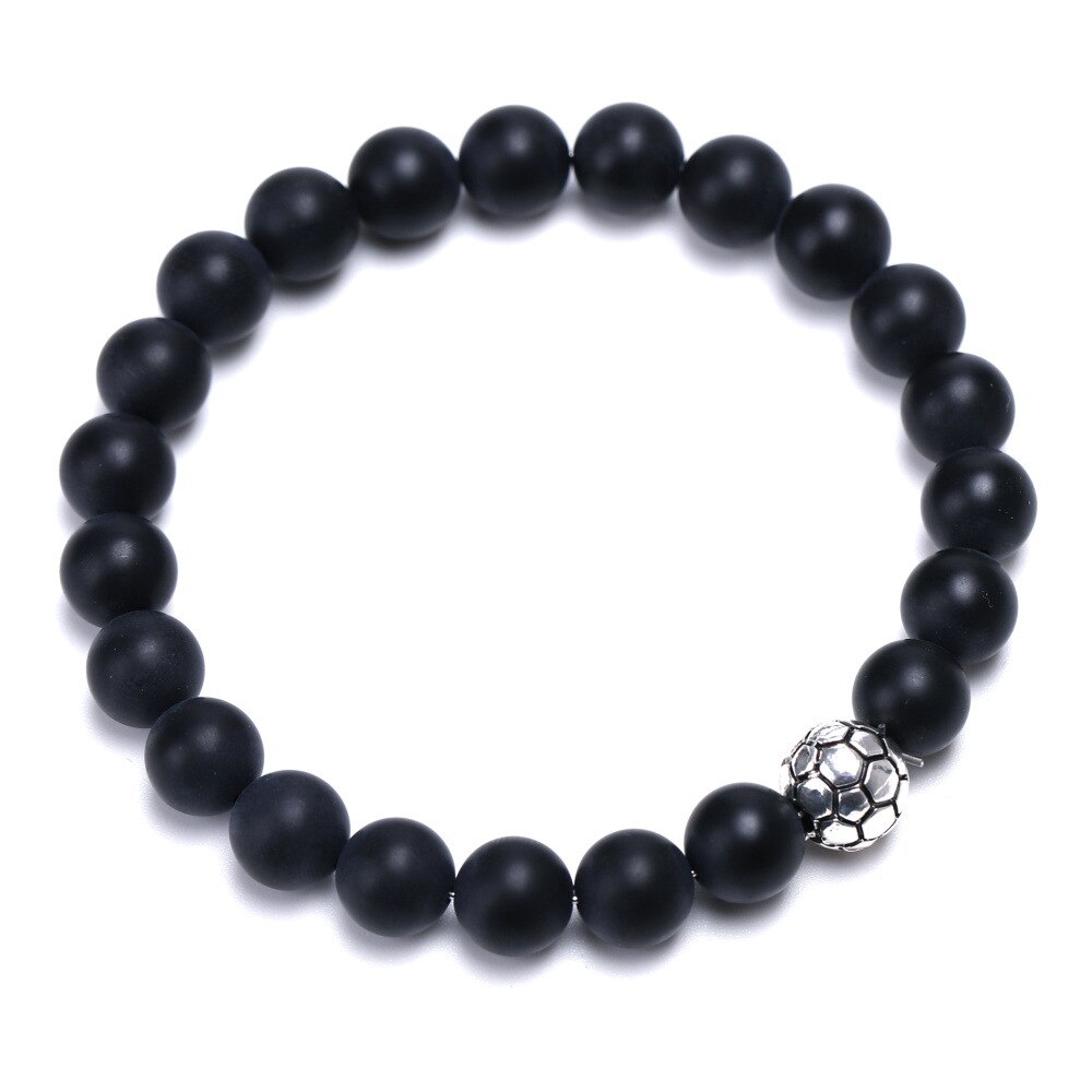 8 mm natural bead bracelet with soccer ball charm