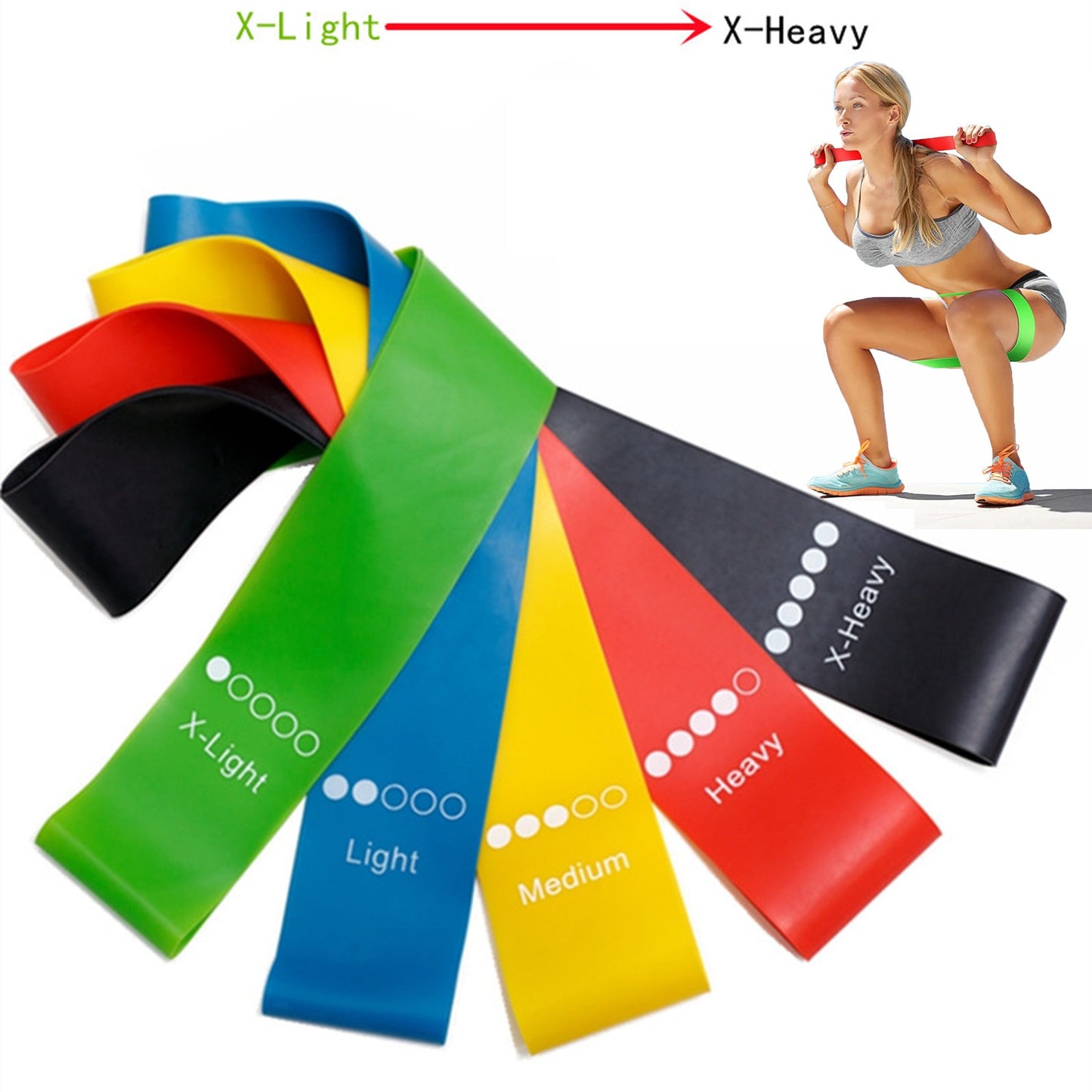 Lot de 5 bandes de résistance TPE pour le fitness et le yoga