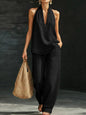 Off-the-shoulder top and wide-leg trousers set