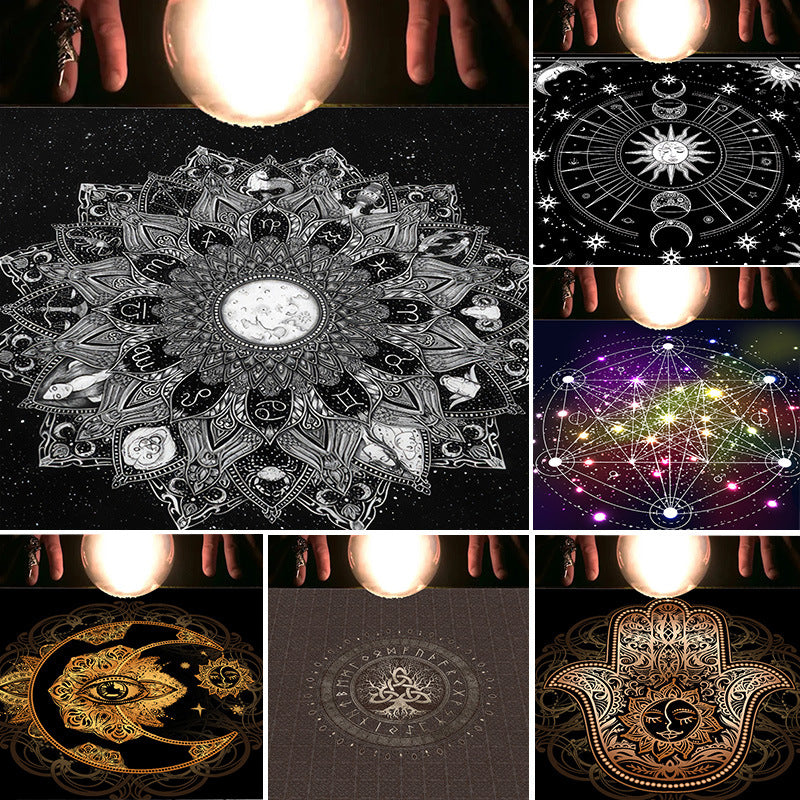 Nappe Tarot, coussin Lune, Soleil, Arbre porte-bonheur, velours