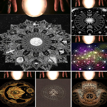 Nappe Tarot, coussin Lune, Soleil, Arbre porte-bonheur, velours