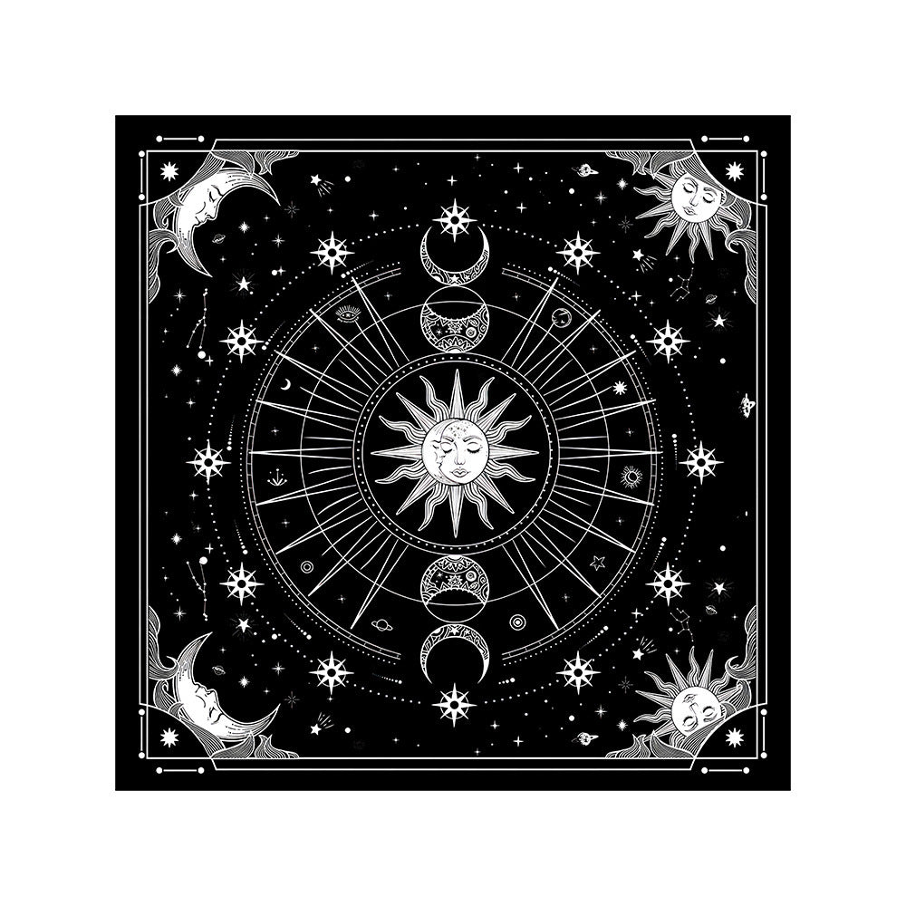Nappe Tarot, coussin Lune, Soleil, Arbre porte-bonheur, velours