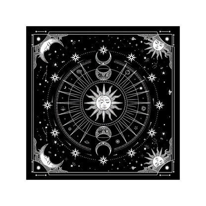 Nappe Tarot, coussin Lune, Soleil, Arbre porte-bonheur, velours
