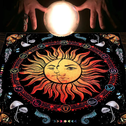 Tarot cloth, Moon, Sun, Lucky Tree cushion, velvet
