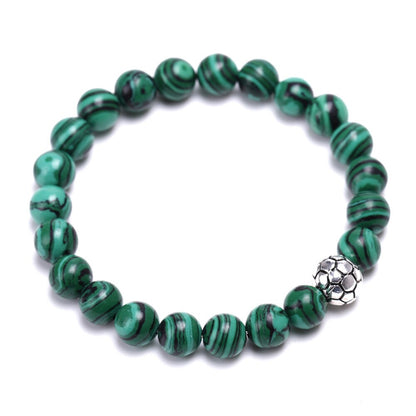 8 mm natural bead bracelet with soccer ball charm