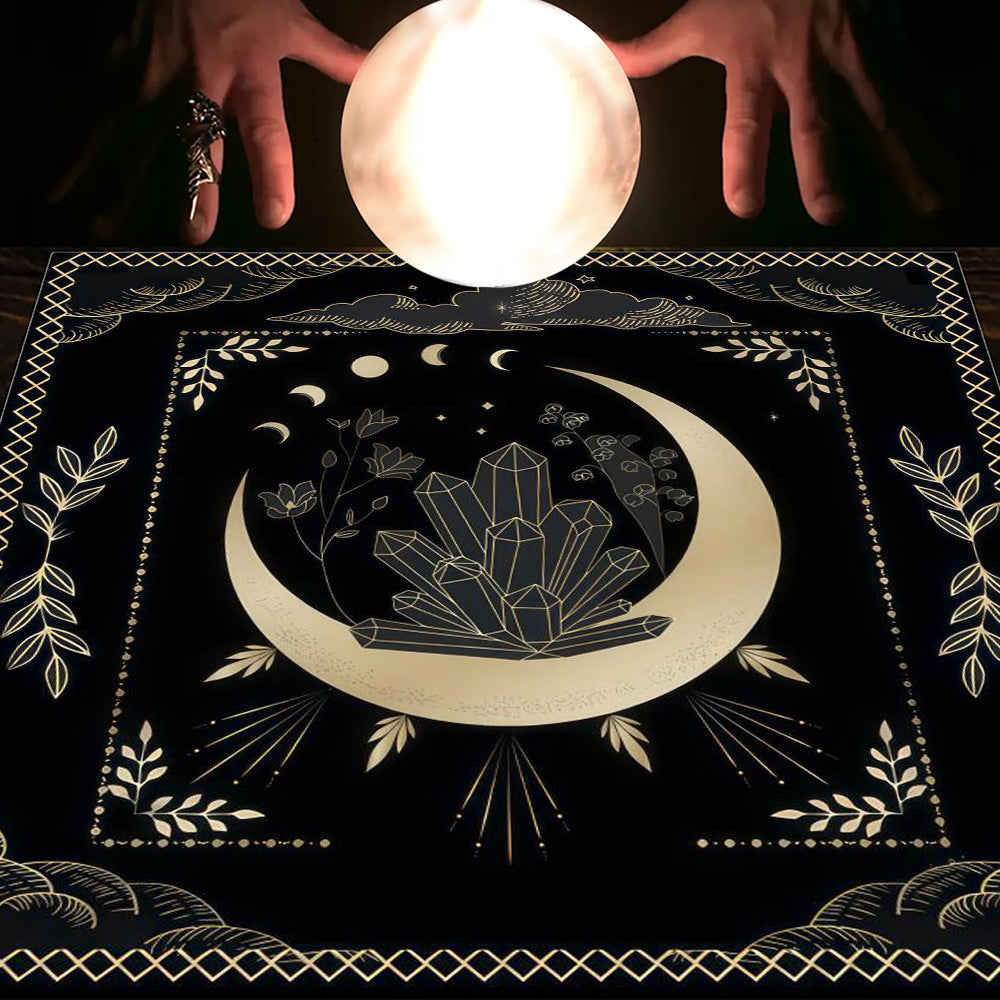 Nappe en flanelle motif tarot, coussin, lune et soleil, arbre porte-bonheur